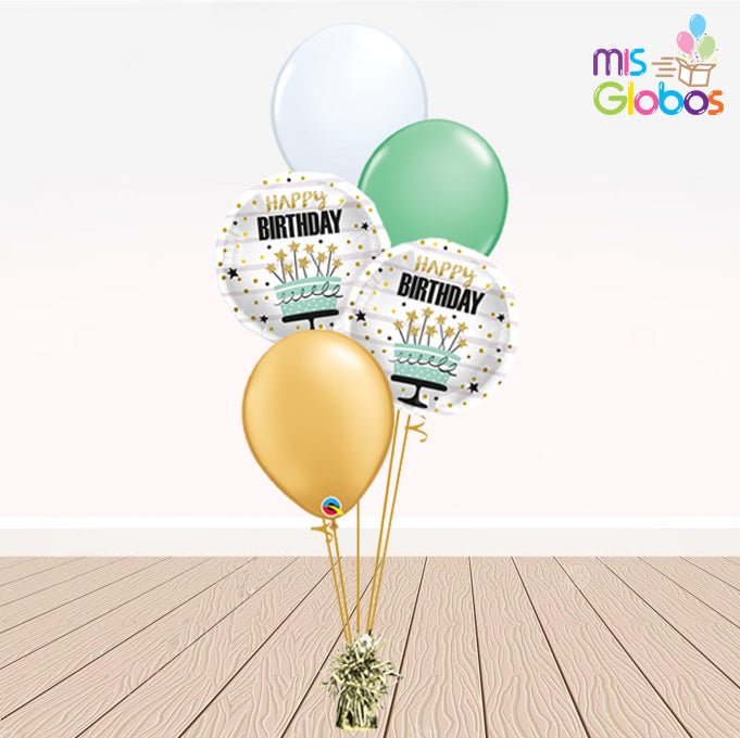 Ramo en escalera Happy birthday tonos verdes - Mis Globos