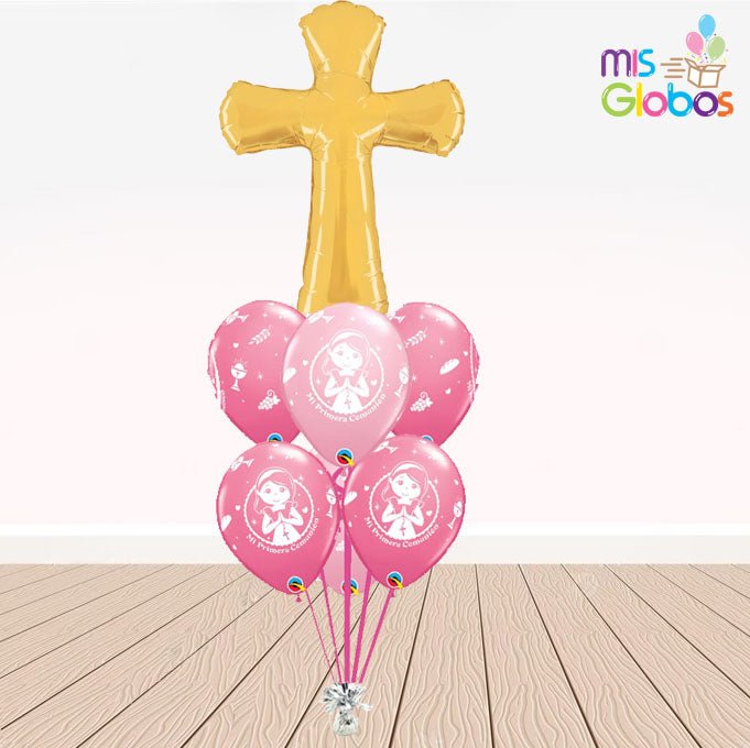 Ramo Especial Cruz Comunión rosa - Mis Globos
