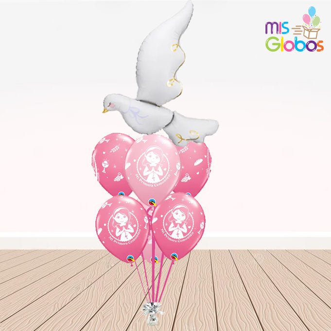 Ramo Especial Paloma Comunión rosa - Mis Globos