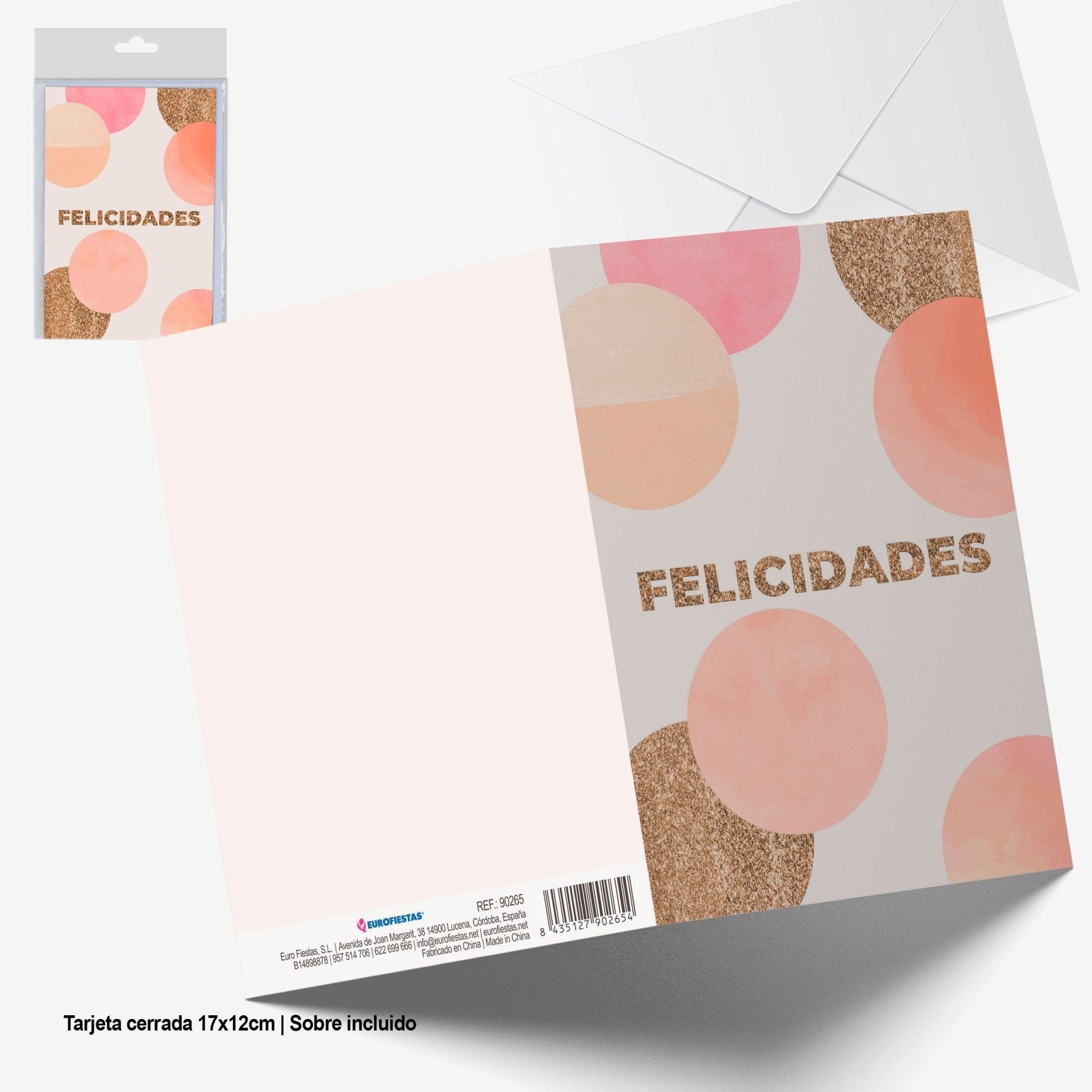 Tarjeta Felicidades circulos tenues y purpurino oro - Mis Globos
