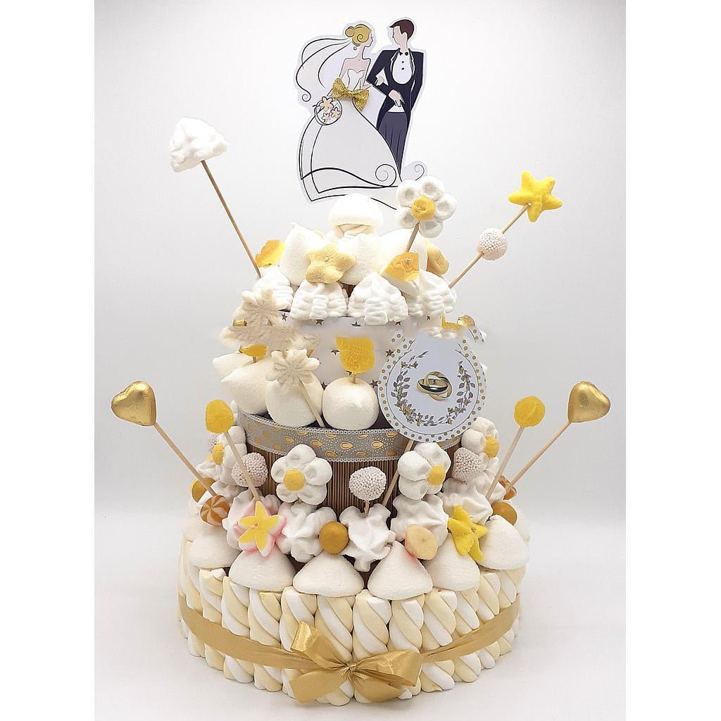 Tarta de chuches Boda blanca oro - Mis Globos