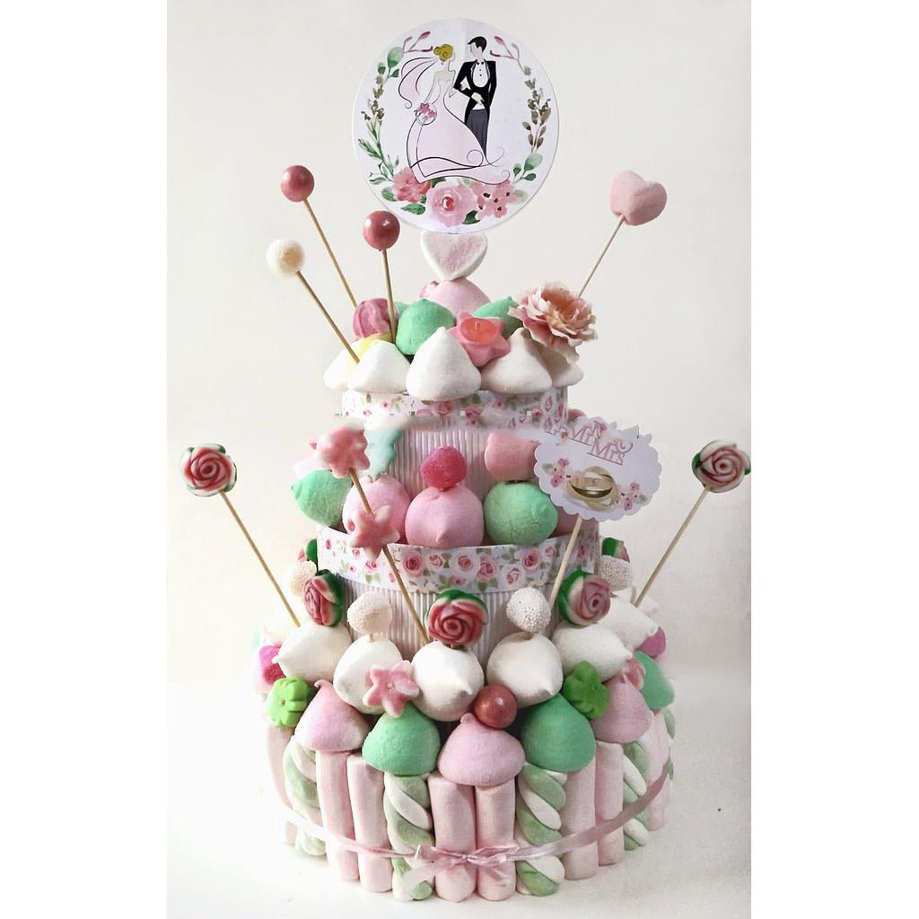 Tarta de chuches Boda colores pastel - Mis Globos