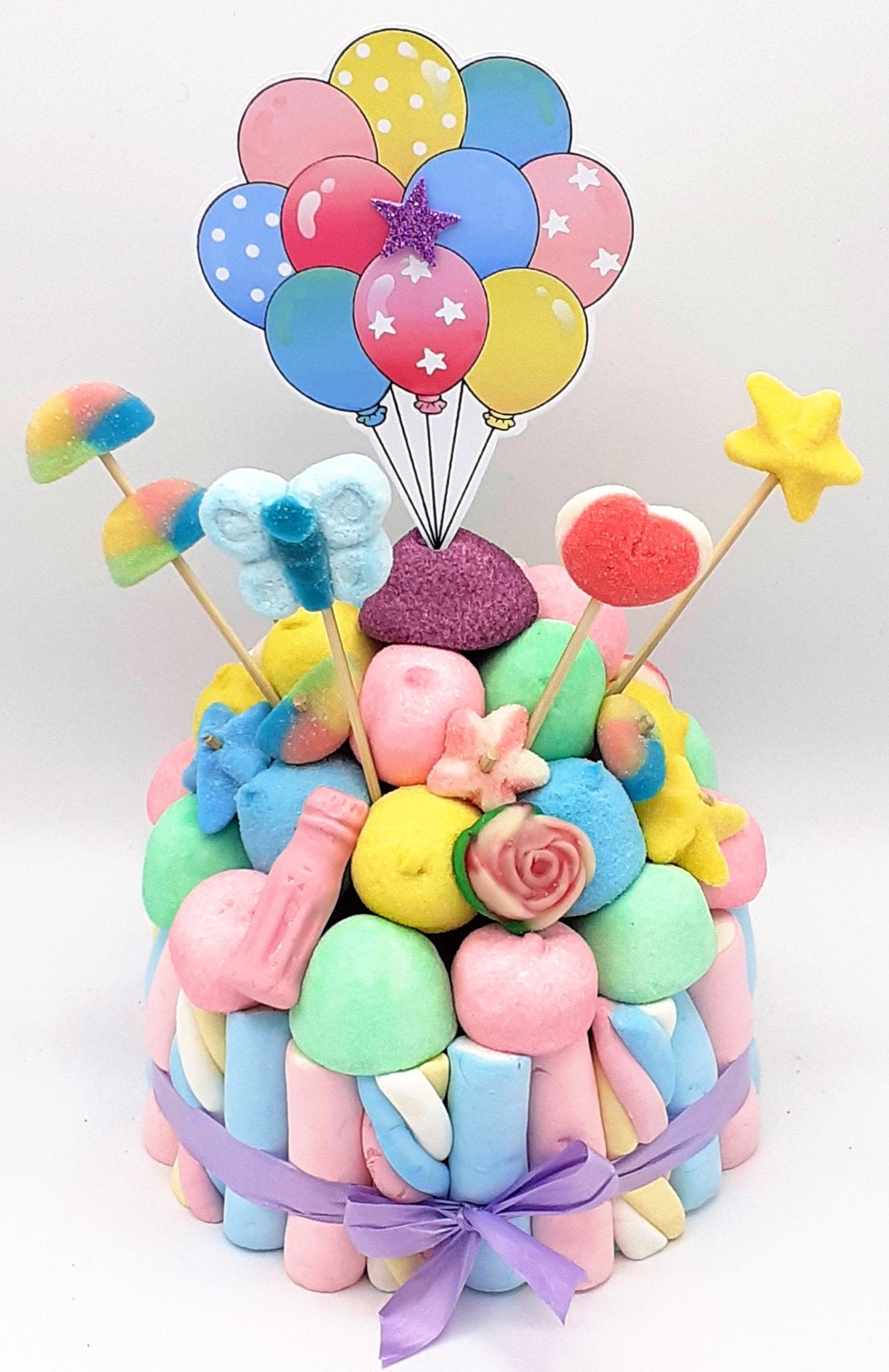 Tarta de chuches Colores Pastel - Mis Globos