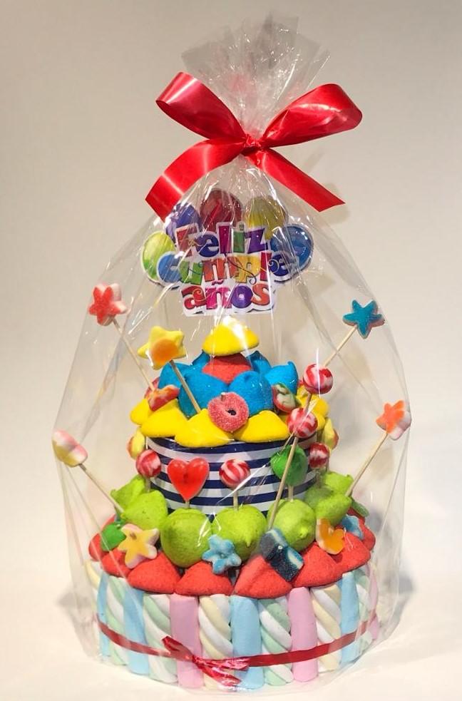 Tarta de chuches Feliz Cumpleaños Multicolor - Mis Globos