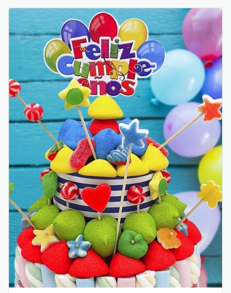 Tarta de chuches Feliz Cumpleaños Multicolor - Mis Globos