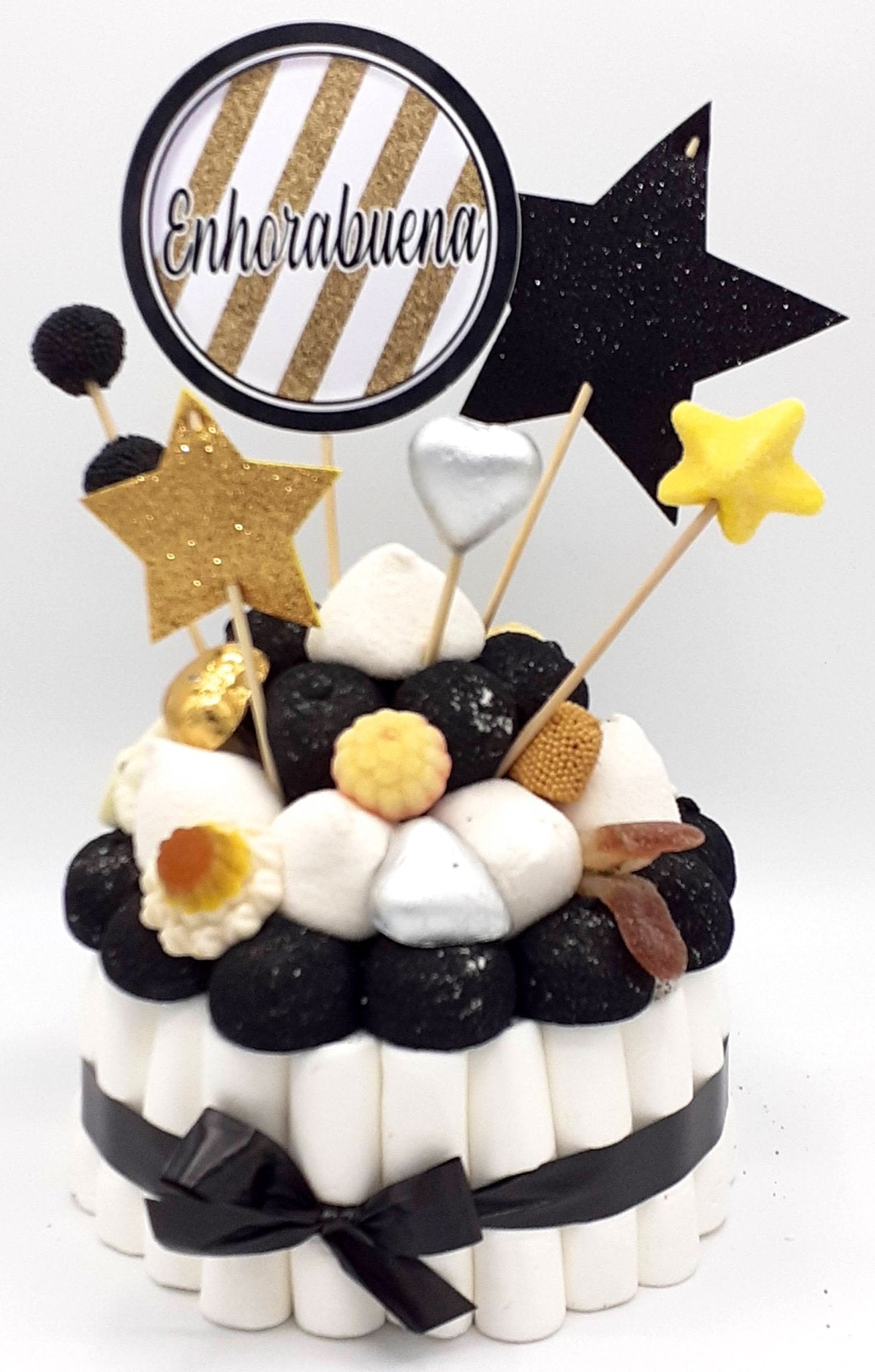 Tarta de chuches Oro, negro y plata - Mis Globos