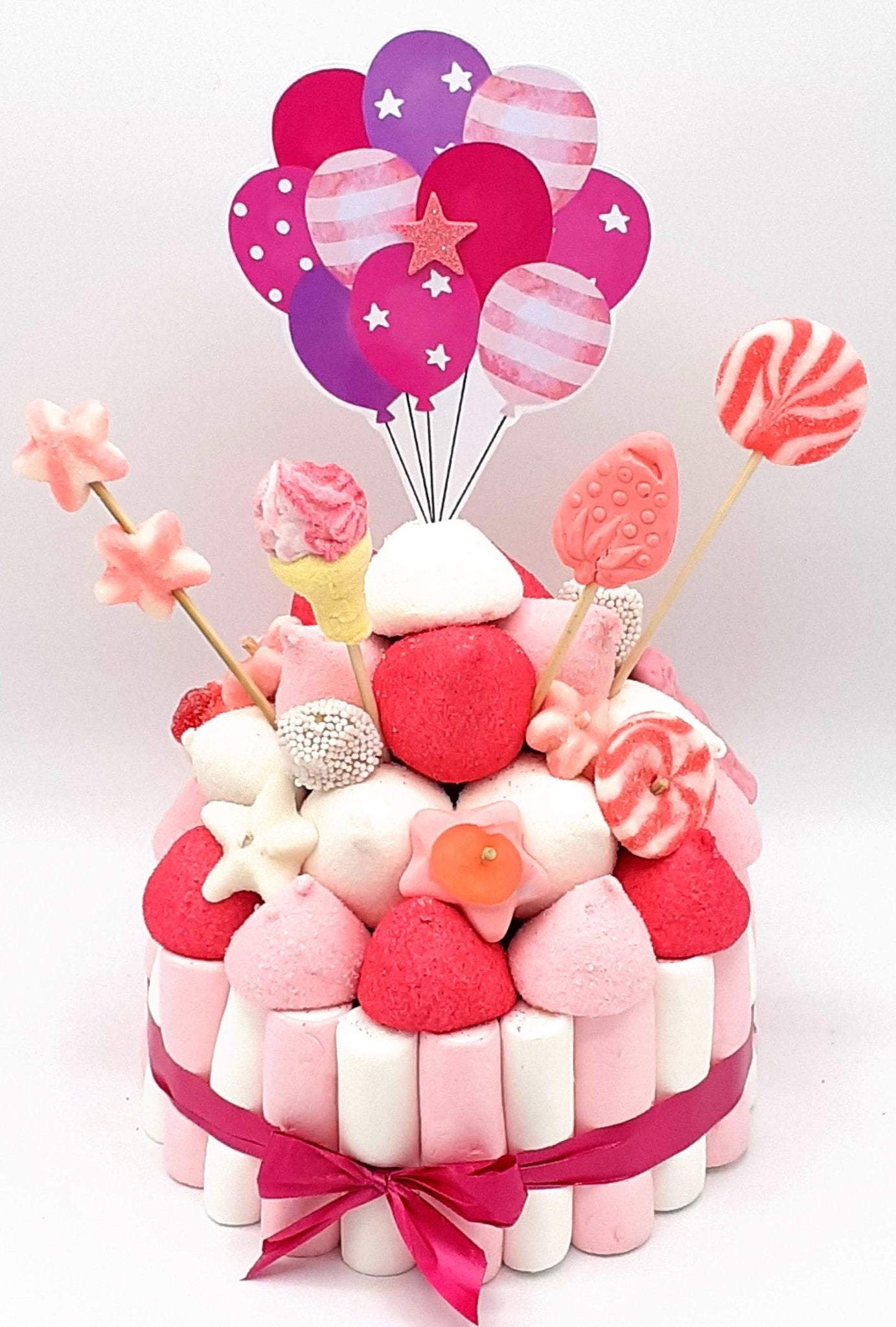 Tarta de chuches Rosa y Blanco - Mis Globos