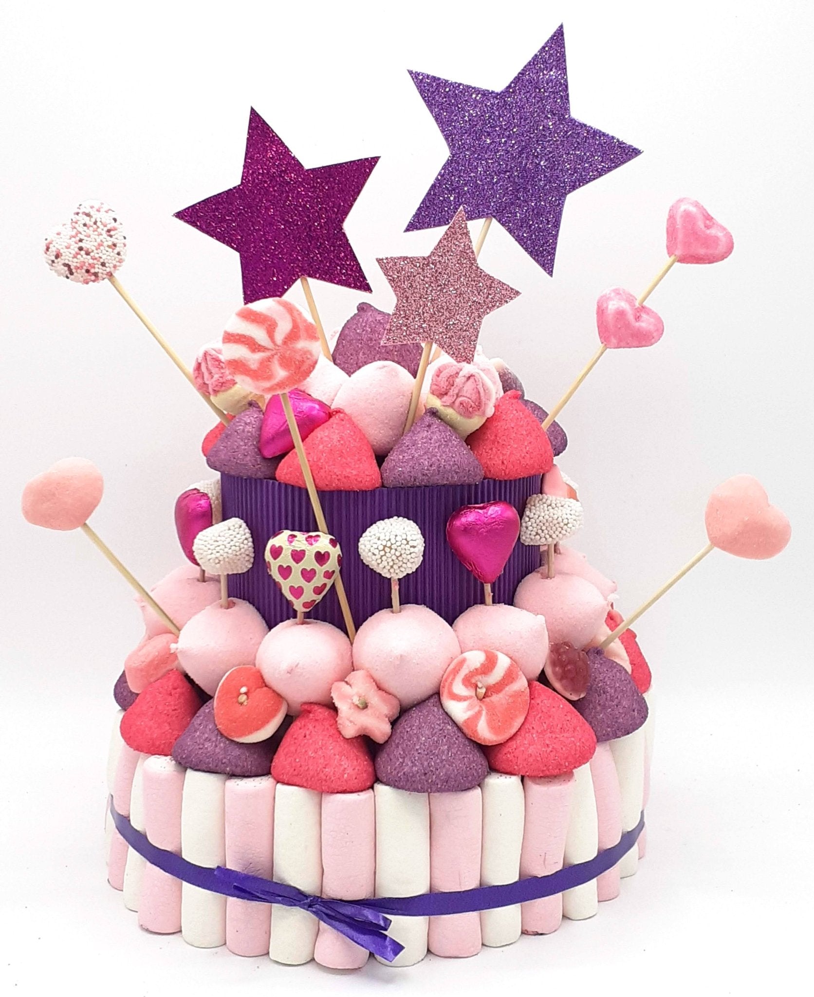 Tarta de chuches Rosa y Lila - Mis Globos