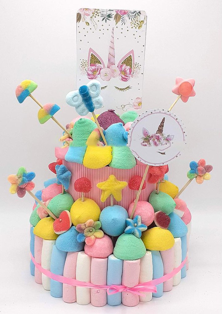 Tarta de chuches Unicornios - Mis Globos