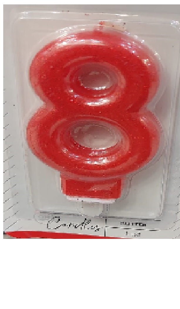 Vela 8 glitter rojo - Mis Globos