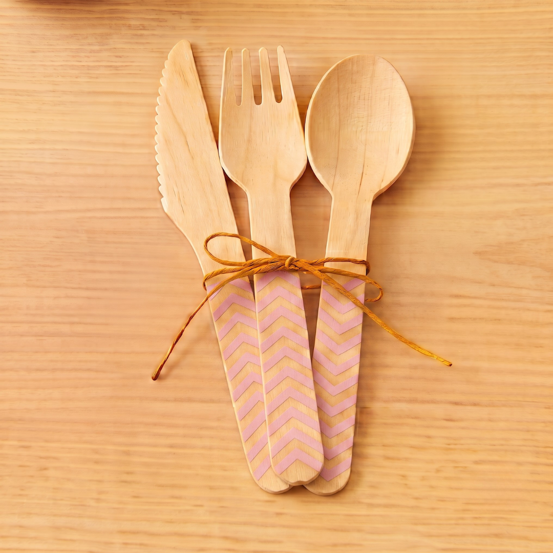 Set de cubiertos de madera rosa | 18 piezas
