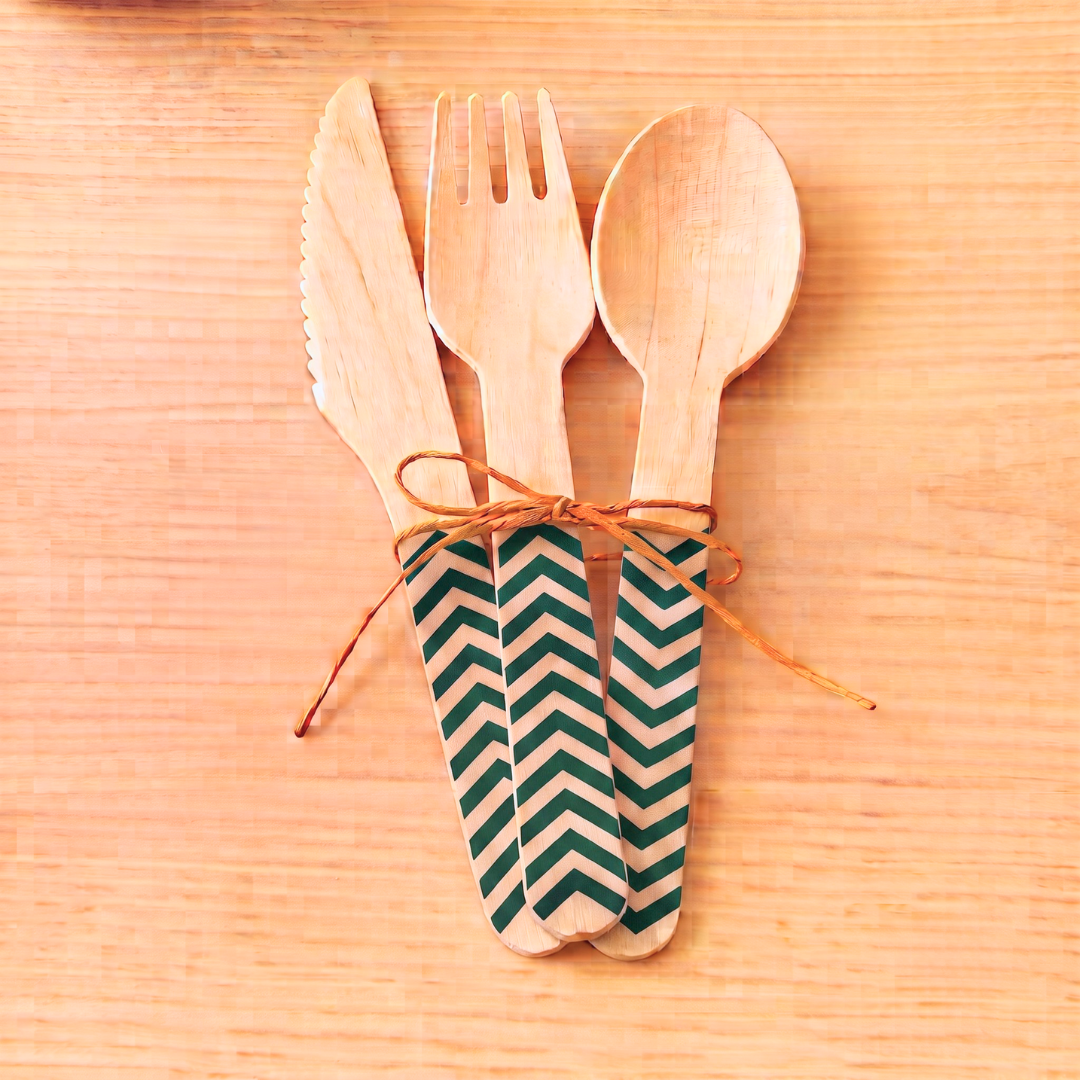 Set de cubiertos de madera negro | 18 piezas