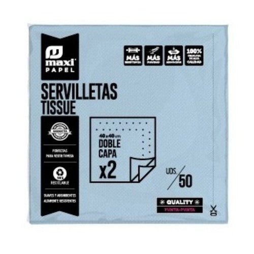 50 Servilletas Azul Doble capa 40x40 cm - Mis Globos