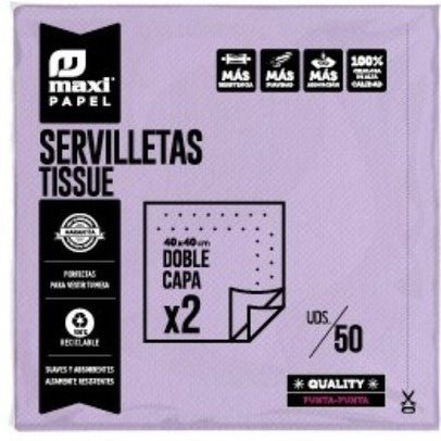50 Servilletas Lila Doble capa 40x40 cm - Mis Globos