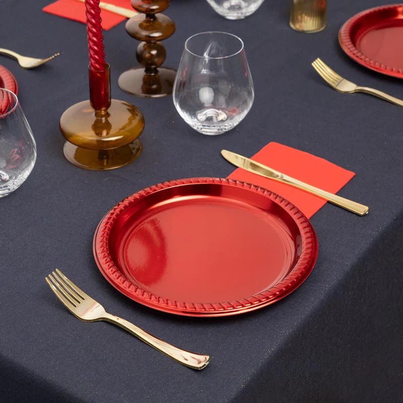 6 Platos Rojos Brillo 18 Cm - Mis Globos