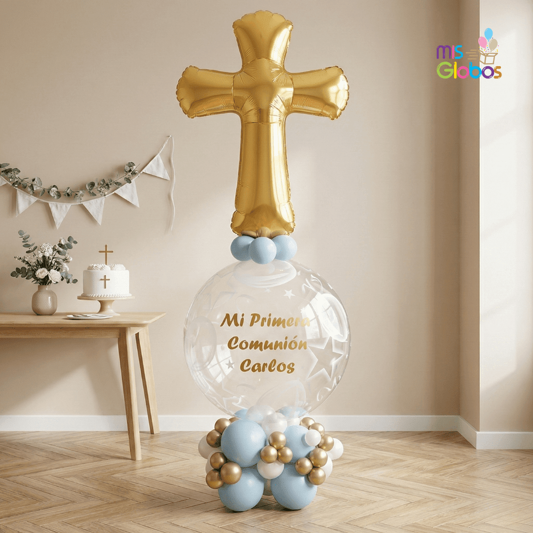Arrebol Comunión Cruz Tonos azules - Mis Globos