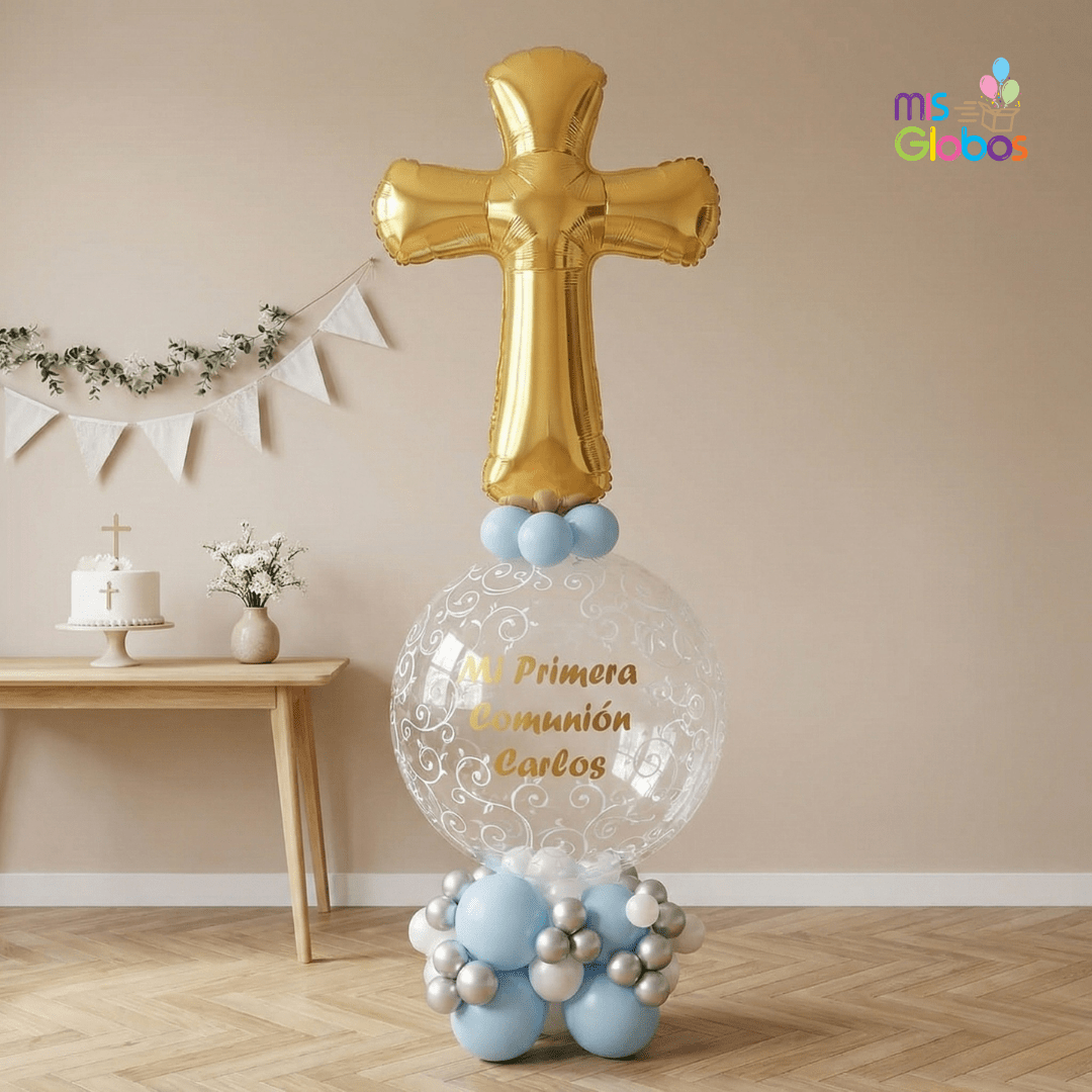 Arrebol Comunión Cruz Tonos azules - Mis Globos