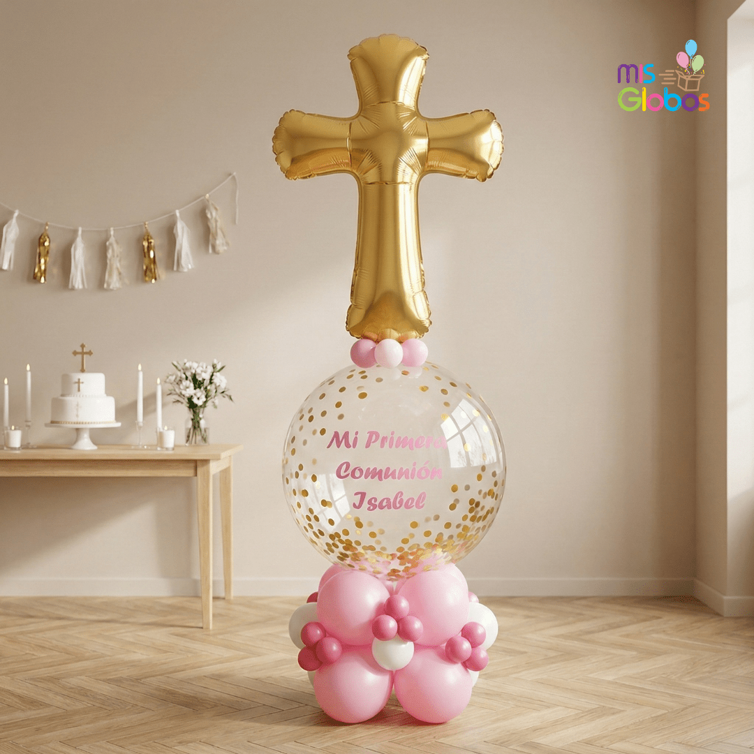 Arrebol Comunión Cruz Tonos rosas - Mis Globos