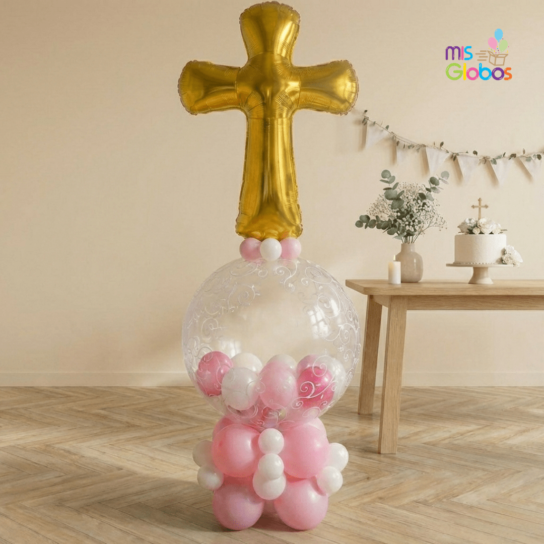 Arrebol Comunión Cruz Tonos rosas - Mis Globos