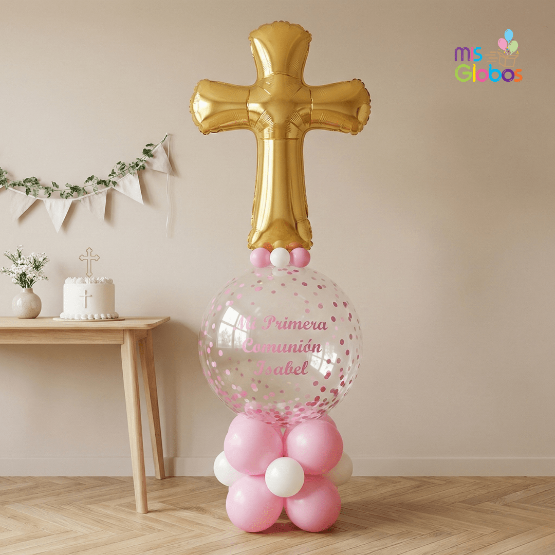 Arrebol Comunión Cruz Tonos rosas - Mis Globos