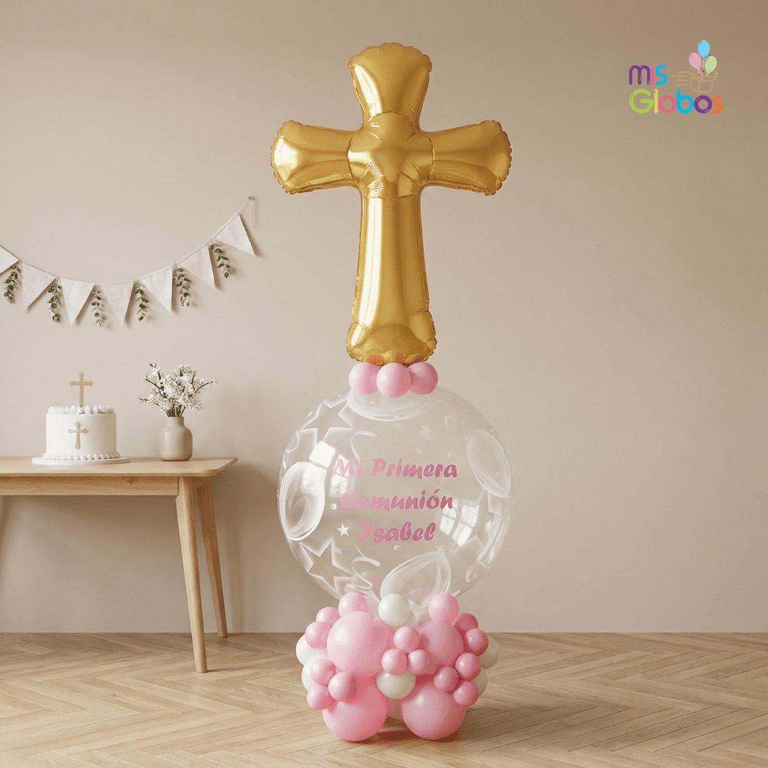 Arrebol Comunión Cruz Tonos rosas - Mis Globos