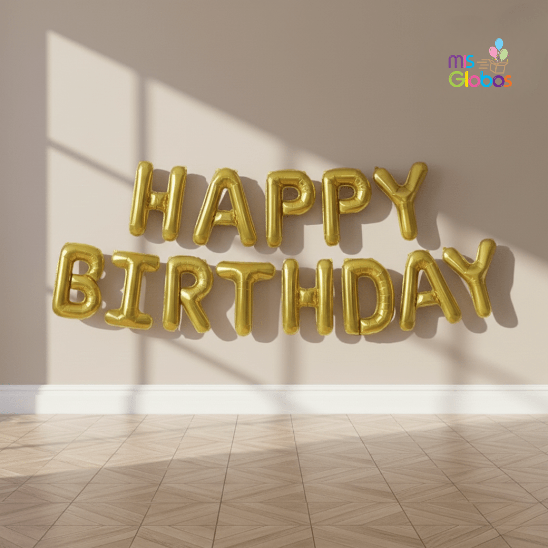 Banner de globos Happy Birthday Oro - Mis Globos