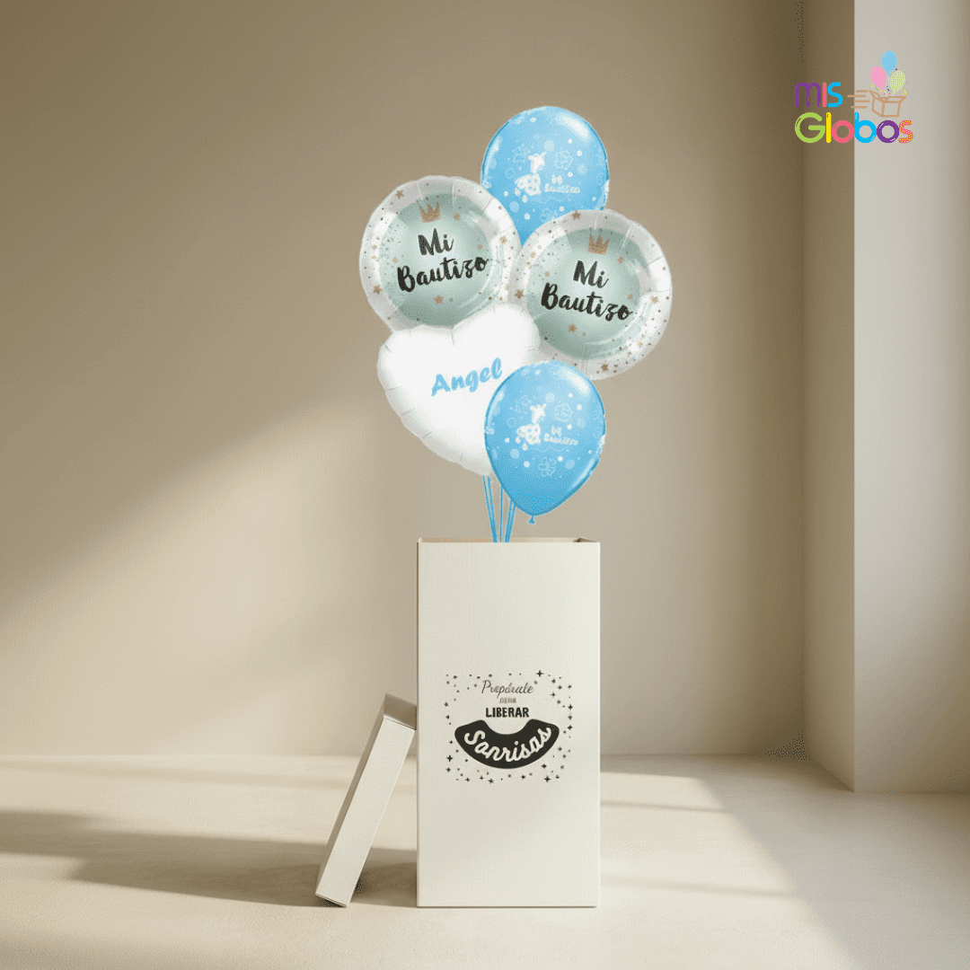 Caja GloBOOM Bautizo azul círculo