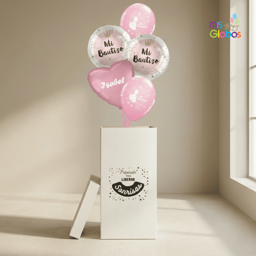 Caja GloBOOM Bautizo rosa círculo