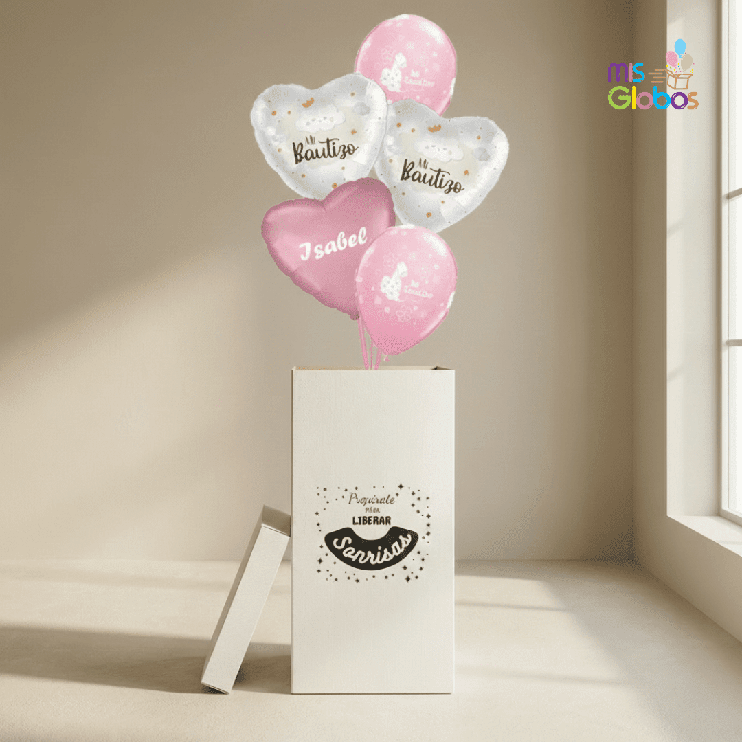 Caja GloBOOM Bautizo rosa corazón