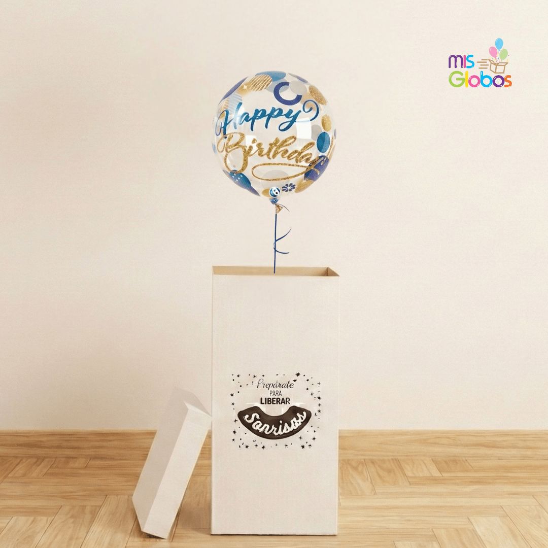 Caja GloBOOM con globos Burbuja Happy Birthday - Mis Globos