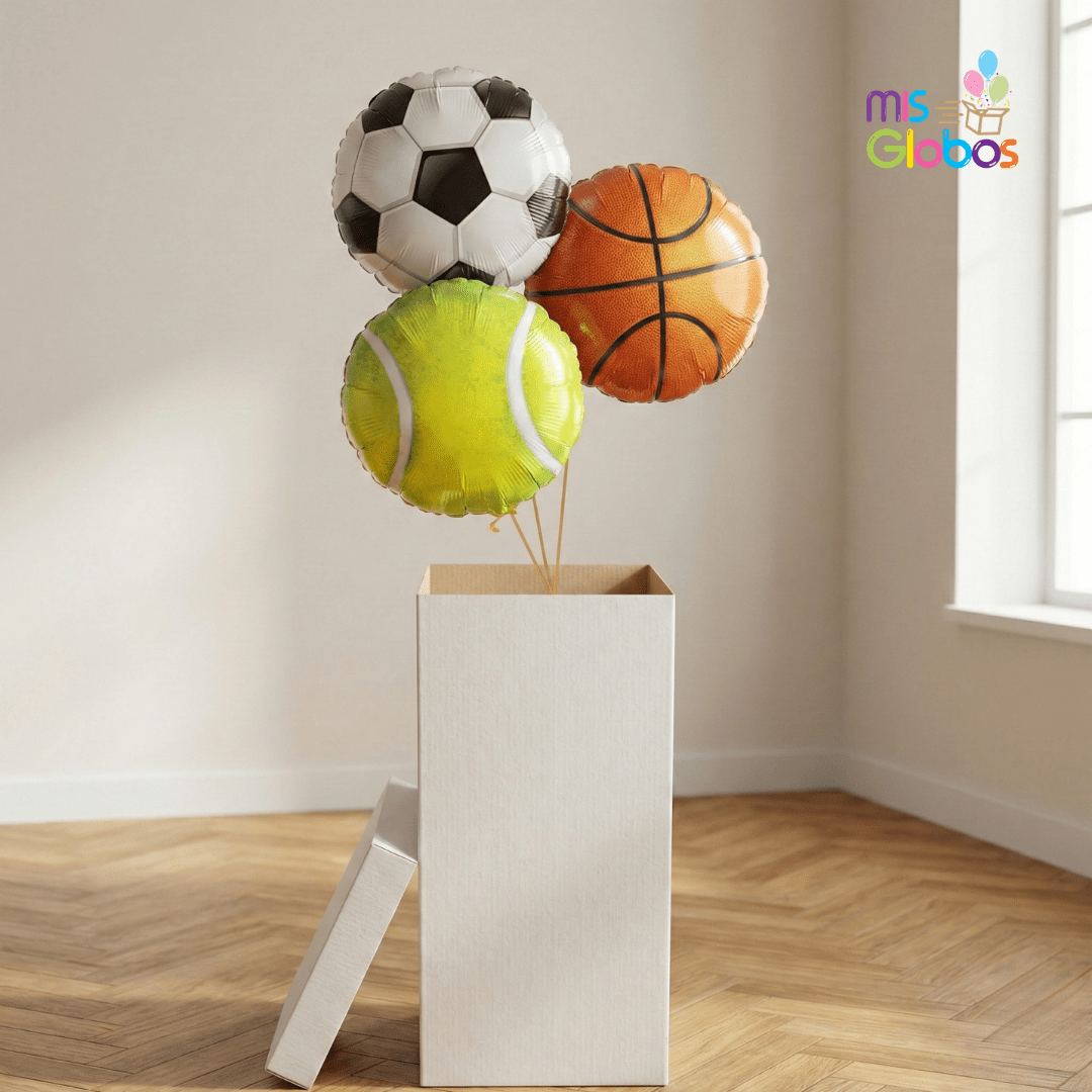 Caja GloBOOM con globos Multi Deportes - Mis Globos