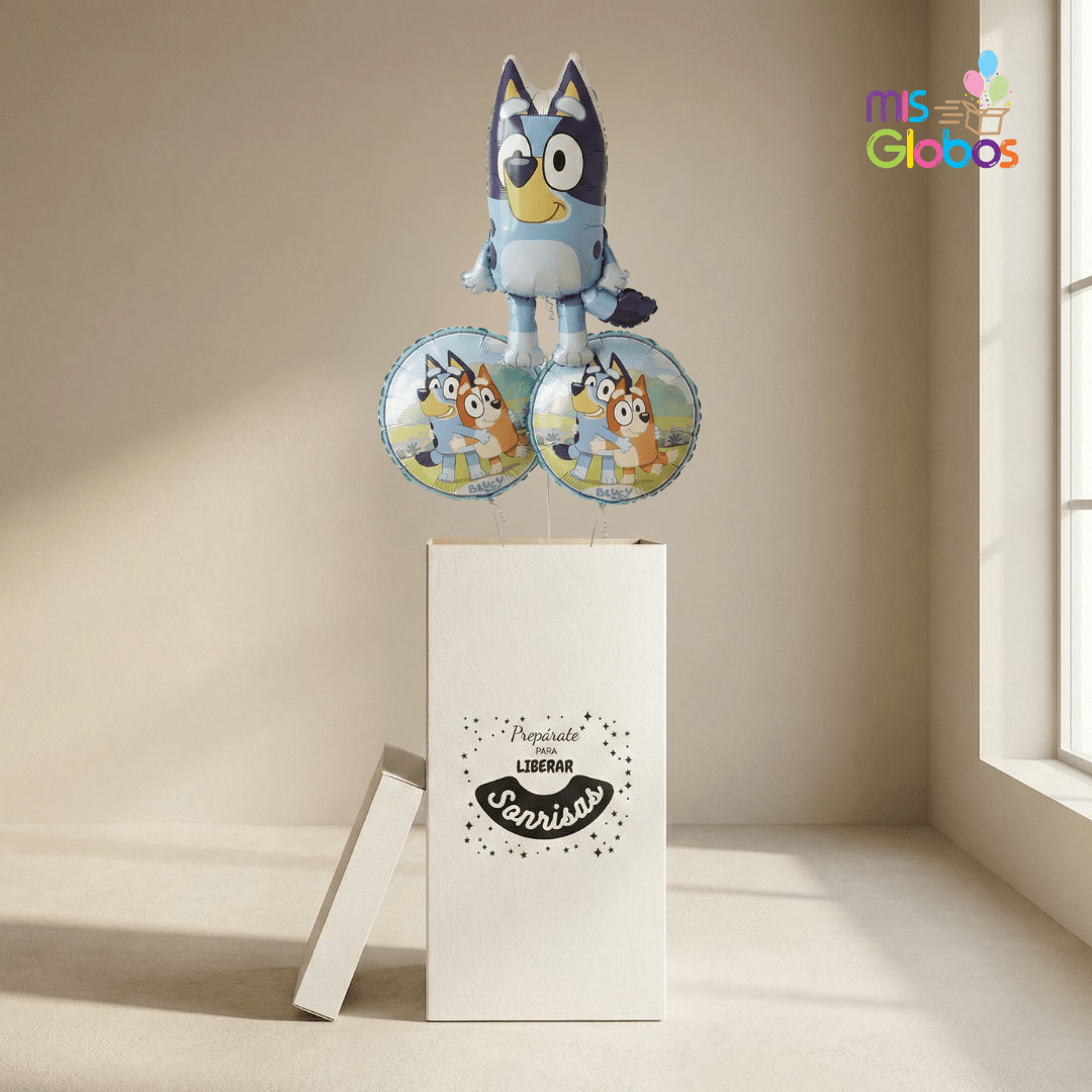 Caja GloBOOM con globos Super Bluey - Mis Globos