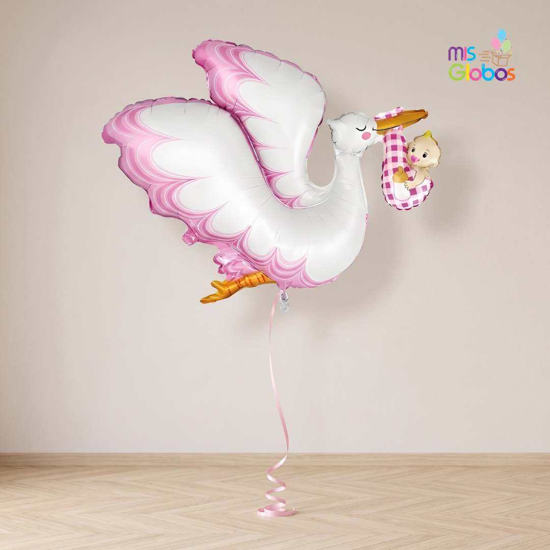 Globo Forma Cigüeña Bebé rosa