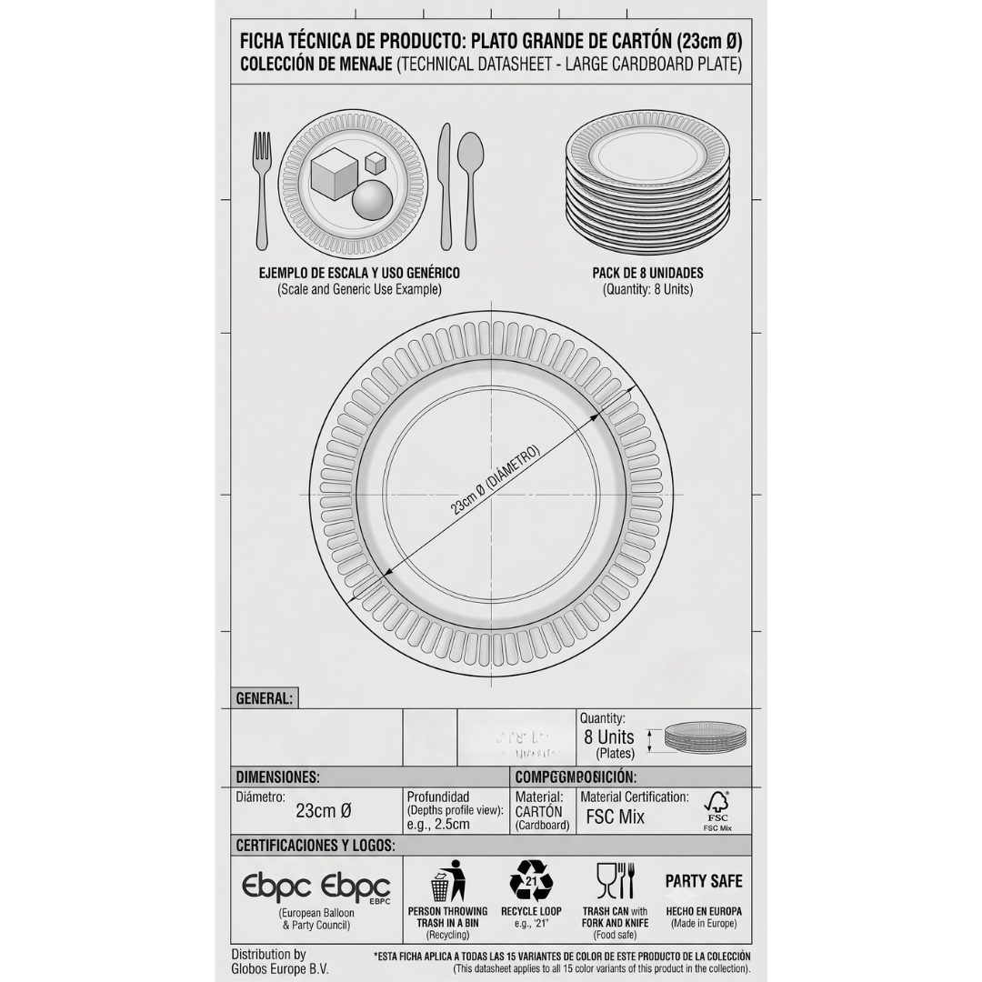 Platos grandes de cartón blanco 23 cm | 8 unidades