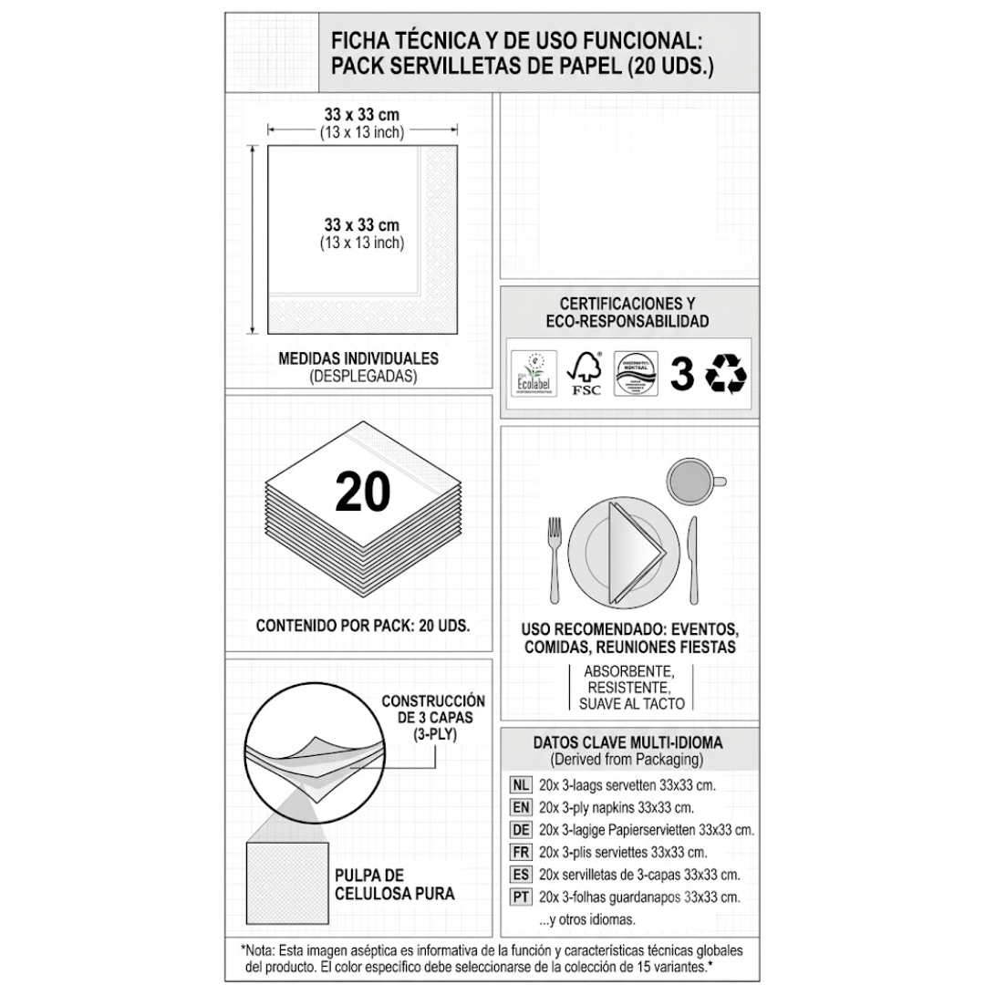 Servilletas de papel negro 33 × 33 cm | 20 unidades