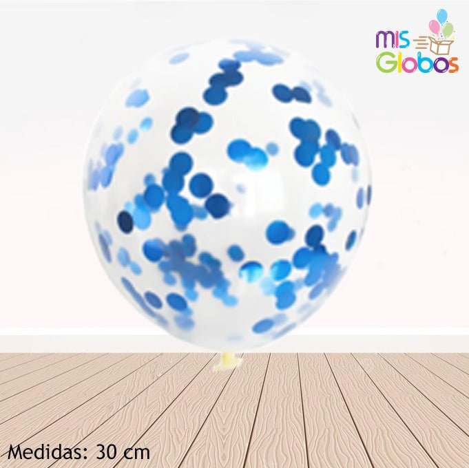 Globo con confetti azul hinchado con Helio por unidades. - Mis Globos