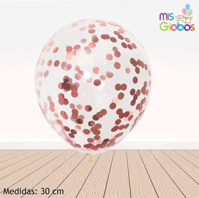 Globo con confetti rose gold hinchado con Helio por unidades - Mis Globos