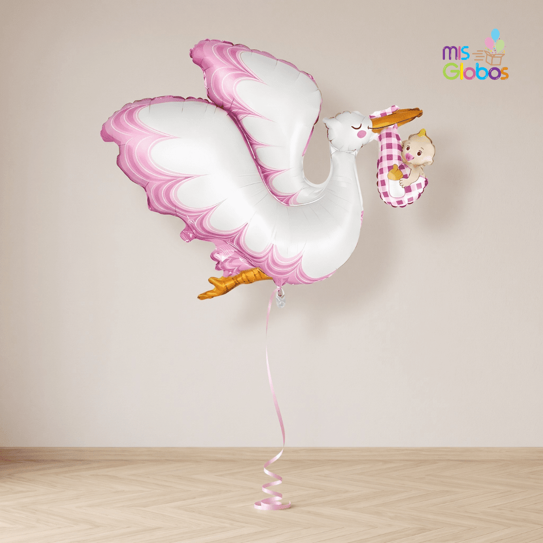 Globo Forma Cigüeña Bebé rosa