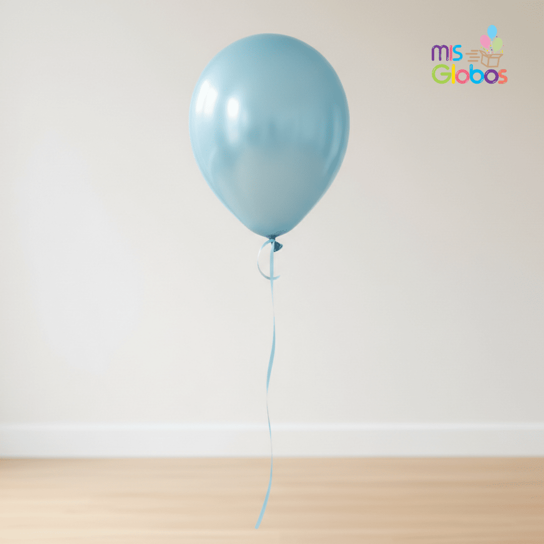 Globo Latex Azul claro metal hinchado con Helio por unidades.