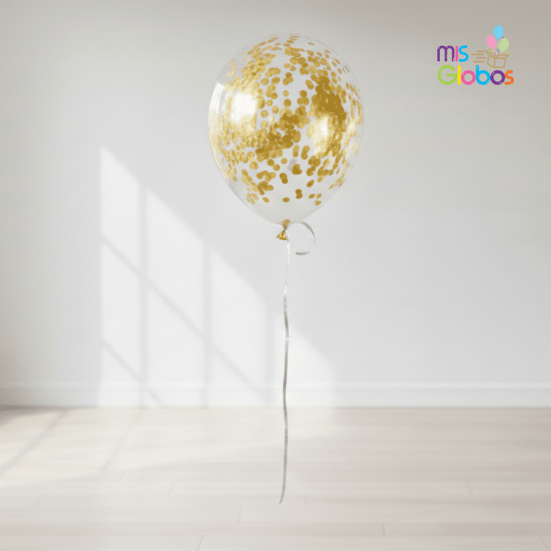 Globo Latex con confetti oro hinchado con Helio por unidades. - Mis Globos