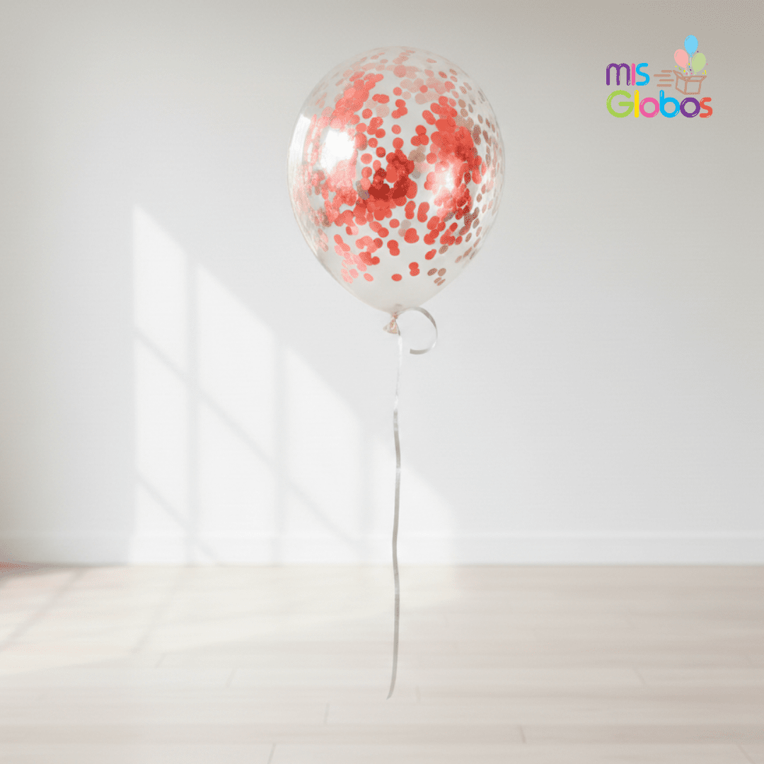 Globo Latex con confetti rojo hinchado con Helio por unidades - Mis Globos