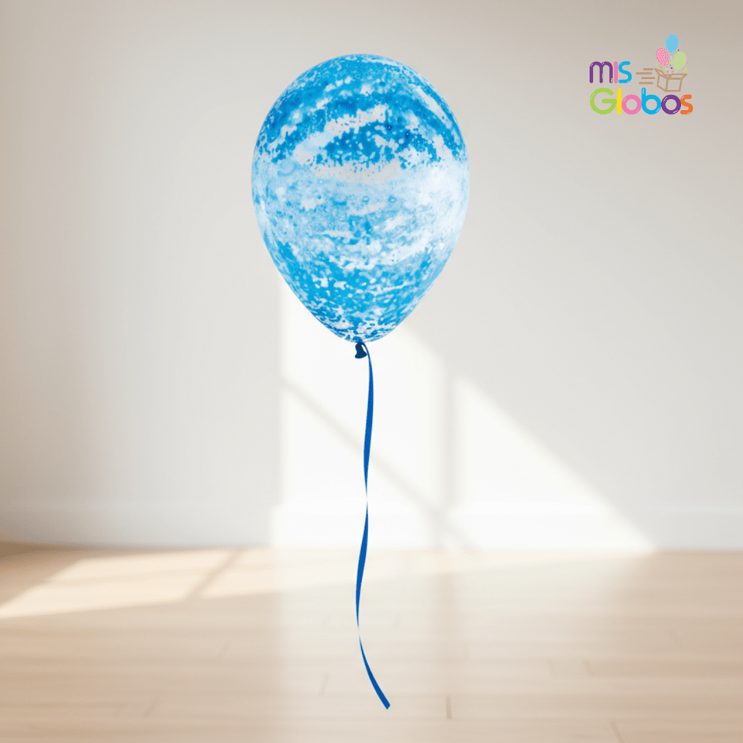 Globo Latex Graffiti azul cielo hinchado con Helio por unidades.