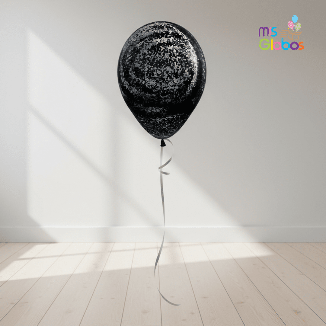 Globo Latex Graffiti negro hinchado con Helio por unidades.