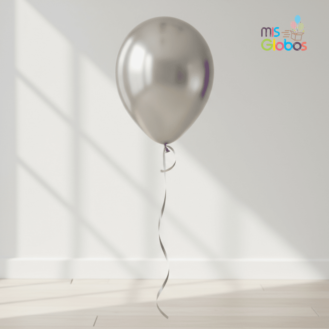 Globo Latex Plata Cromado hinchado con Helio por unidades.