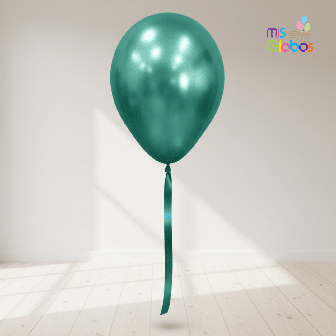 Globo Latex Verde Aurora Cromado hinchado con Helio por unidades.