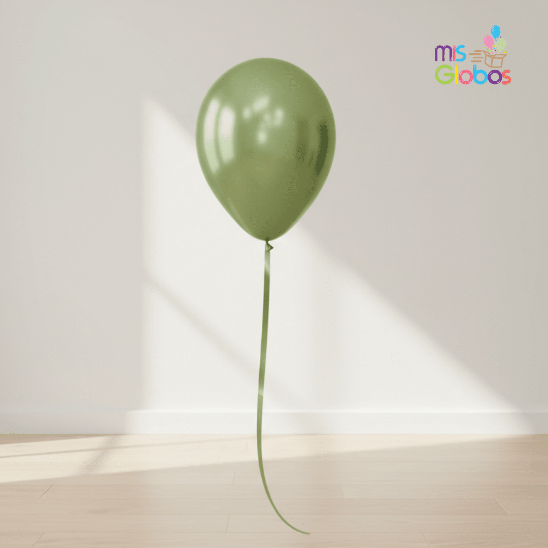 Globo Latex Verde Pistacho Cromado hinchado con Helio por unidades.