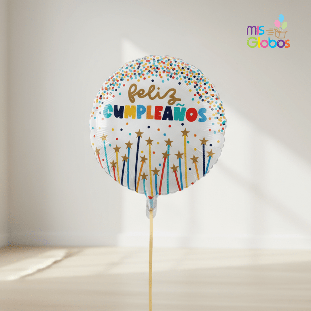 Globo mylar Feliz Cumpleaños Estrellitas y topos