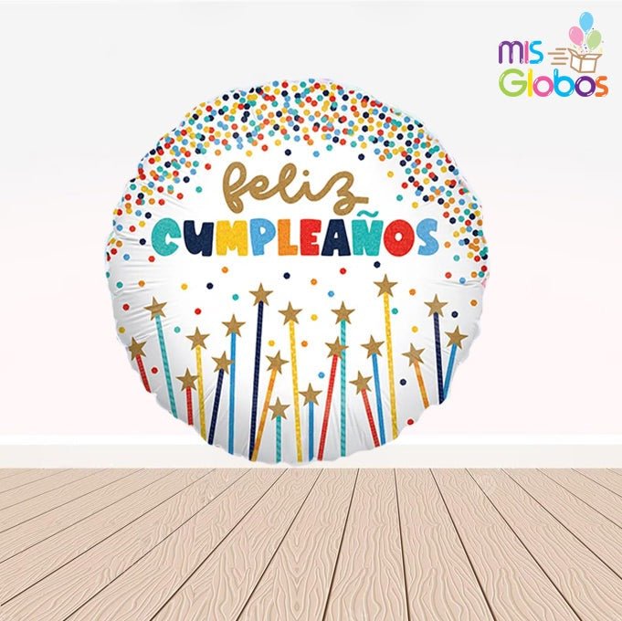 Globo mylar Feliz Cumpleaños Estrellitas y topos - Mis Globos