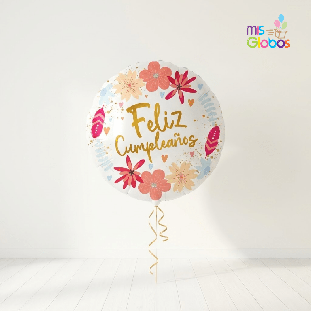Globo Mylar Feliz Cumpleaños Flores rojas