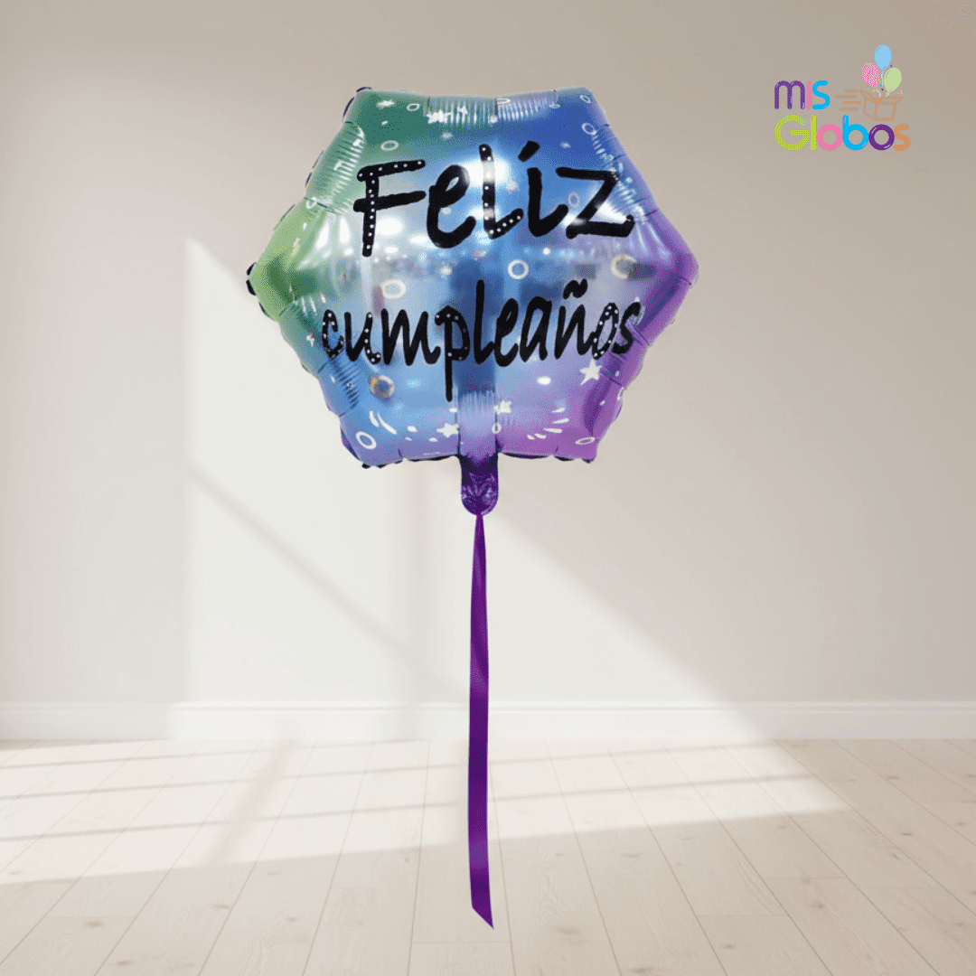 Globo mylar Feliz Cumpleaños hexágono